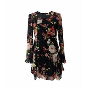 KIMCHI Blue Urban Outfitters Dragonfly Black Floral Swing Mini Dress Lined XS